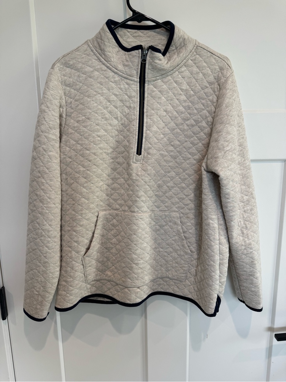 Quilted Half-Zip Pullover Sweater - Cream- size medium